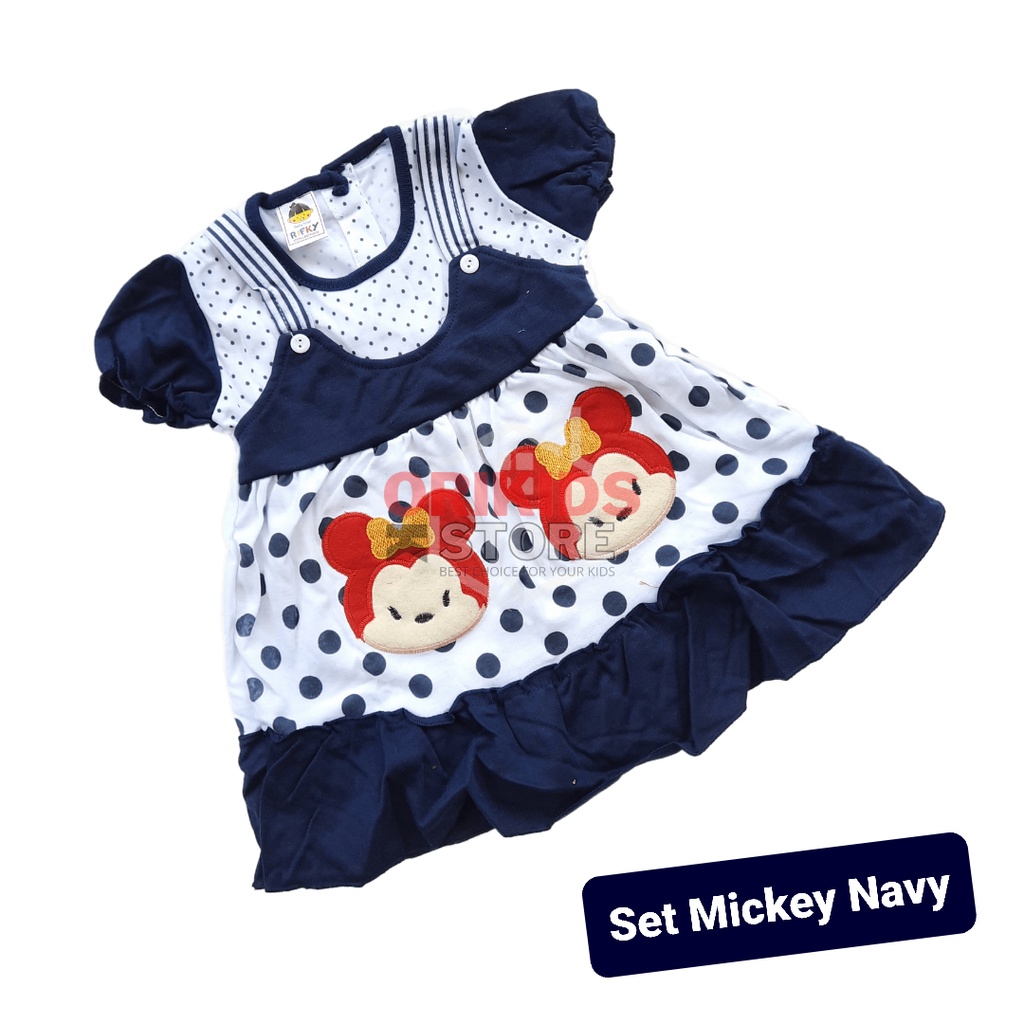 Pakaian Gaun Bayi Perempuan 6 18 Bulan Lucu Imut  bordir Mickey Leher Oblong Dress Harian Anak Cewek