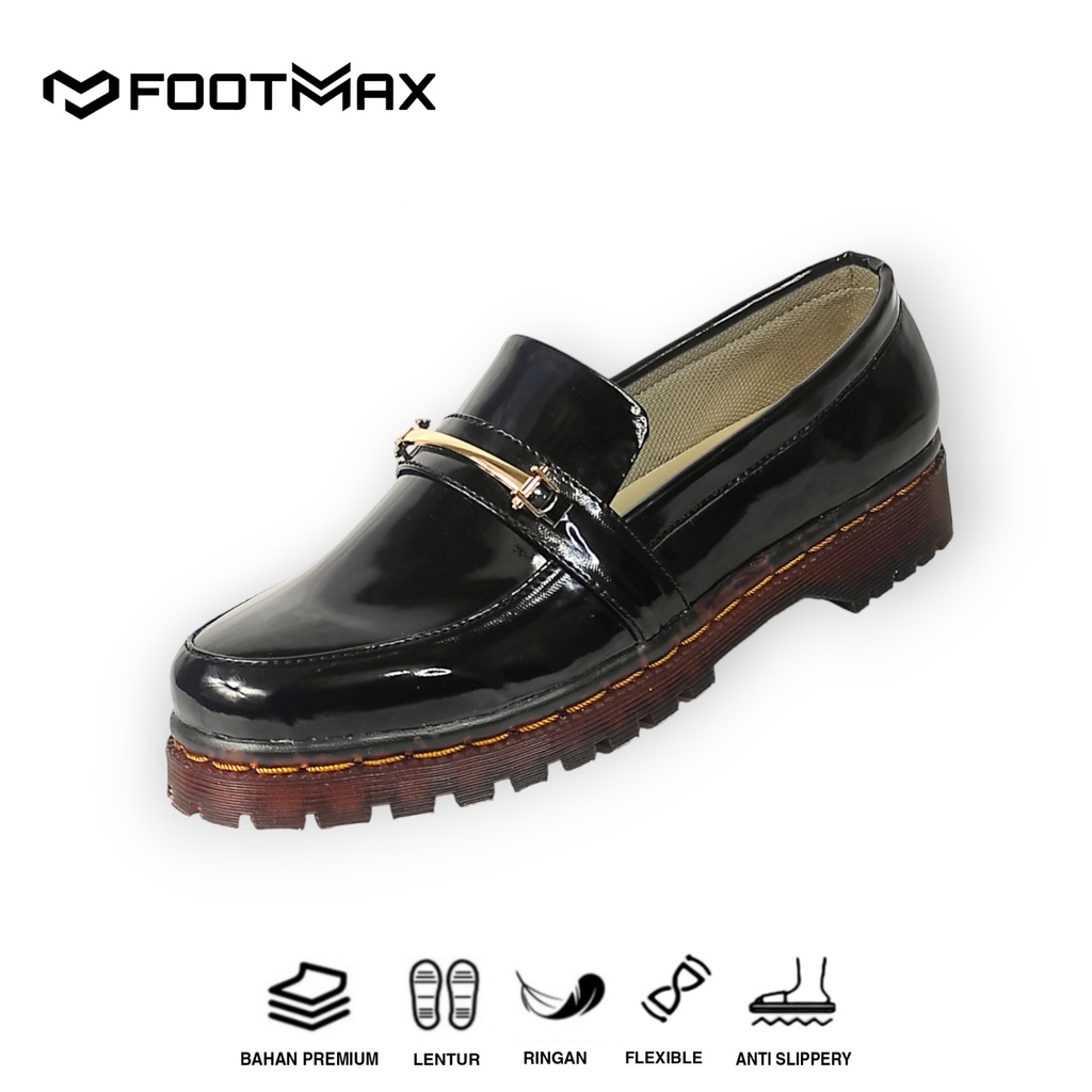 Sepatu Docmart Wanita Hitam Kilap Sepatu Kerja Wanita Casual Formal Sepatu Wanita Loafer Slip On Termurah