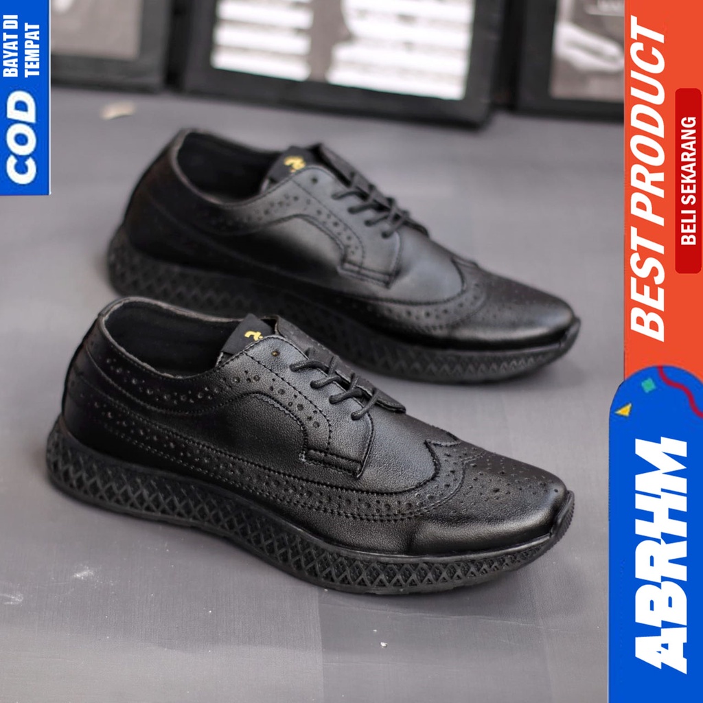 Sepatu Sneakers Casual Hitam Pria Kerja Abrhm Fite