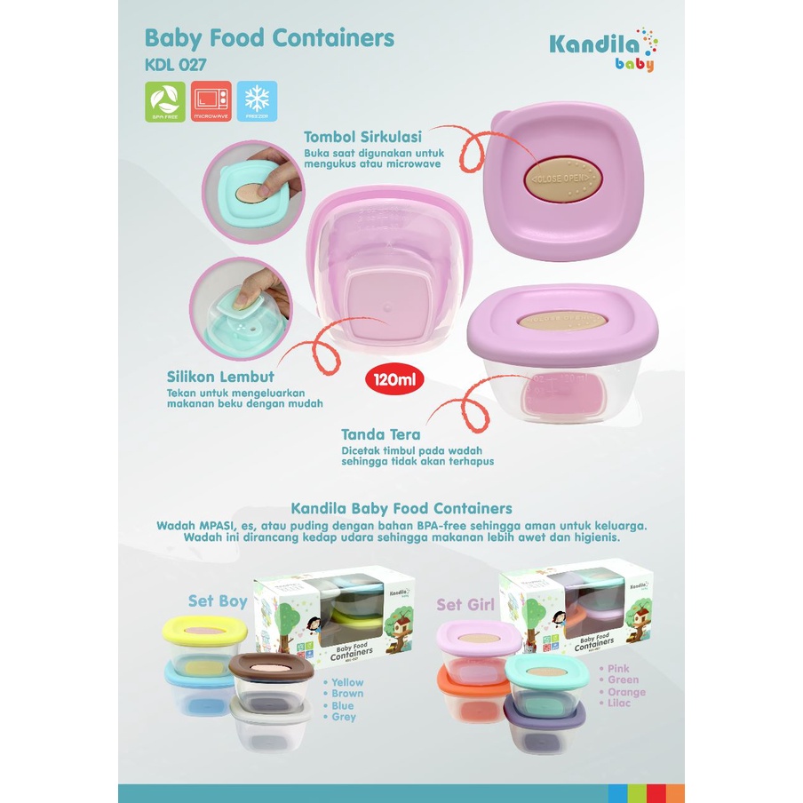 Kandila Baby Food Container - KDL027 / BW003-1 - Storage MPasi + penutup BPA FREE 120ml - Mangkok Tempat Makan Bayi