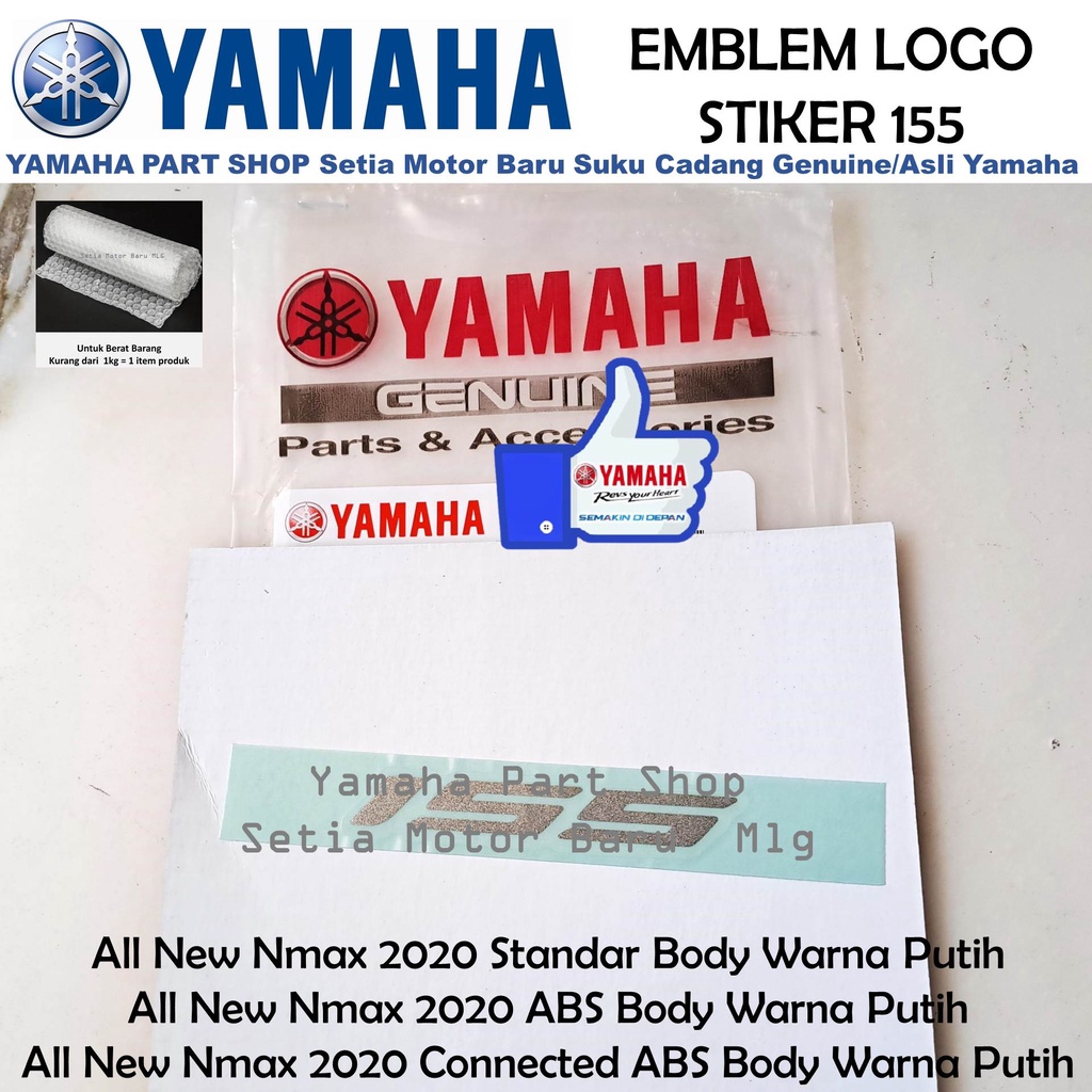 Emblem Stiker Logo 155 B6H-00 All New N Max Nmax 2020 Warna Body Putih Asli Yamaha Setia Motor Baru