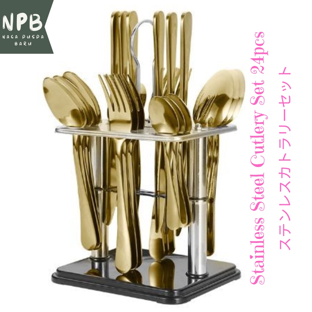 Premium Stainless Steel Cutlery Set 24pcs - Premium Sendok Garpu Pisau Alat Makan Set