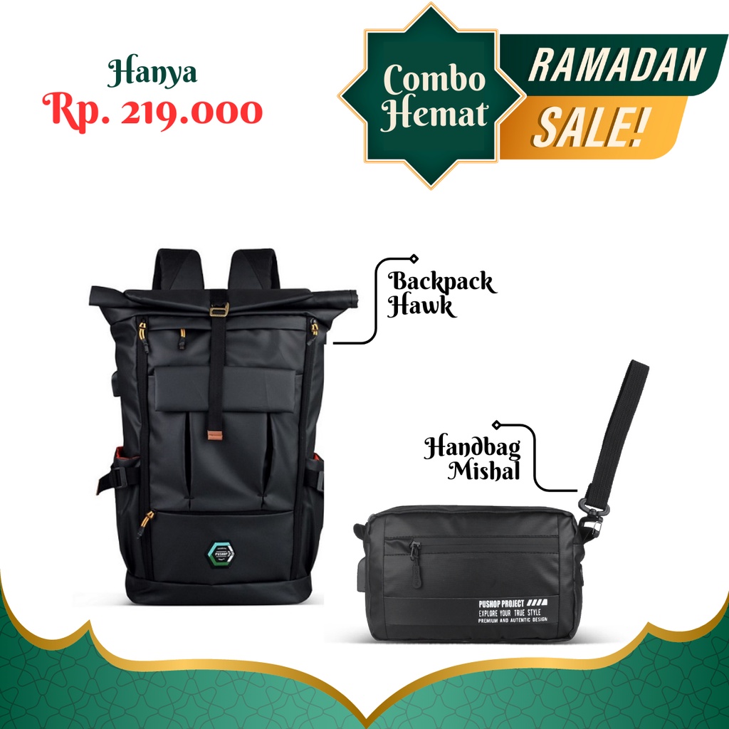 Paket Bundling Pushop Authentic  Tas Ransel Hawk + Mishal