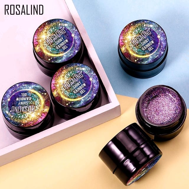 ROSALIND SHINY RAINBOW GEL 5ml / GLITTER UV NAIL POLISH NAIL ART ROSALIND GLITTER POT