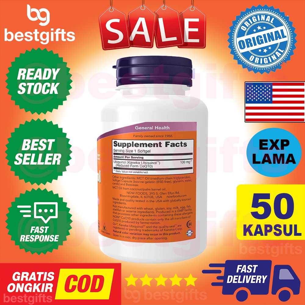 NOW SUPPLEMENTS COQ10 100MG COENZYME MENJAGA KESEHATAN JANTUNG DAN SISTEM PEMBULUH DARAH 50 KAPSUL