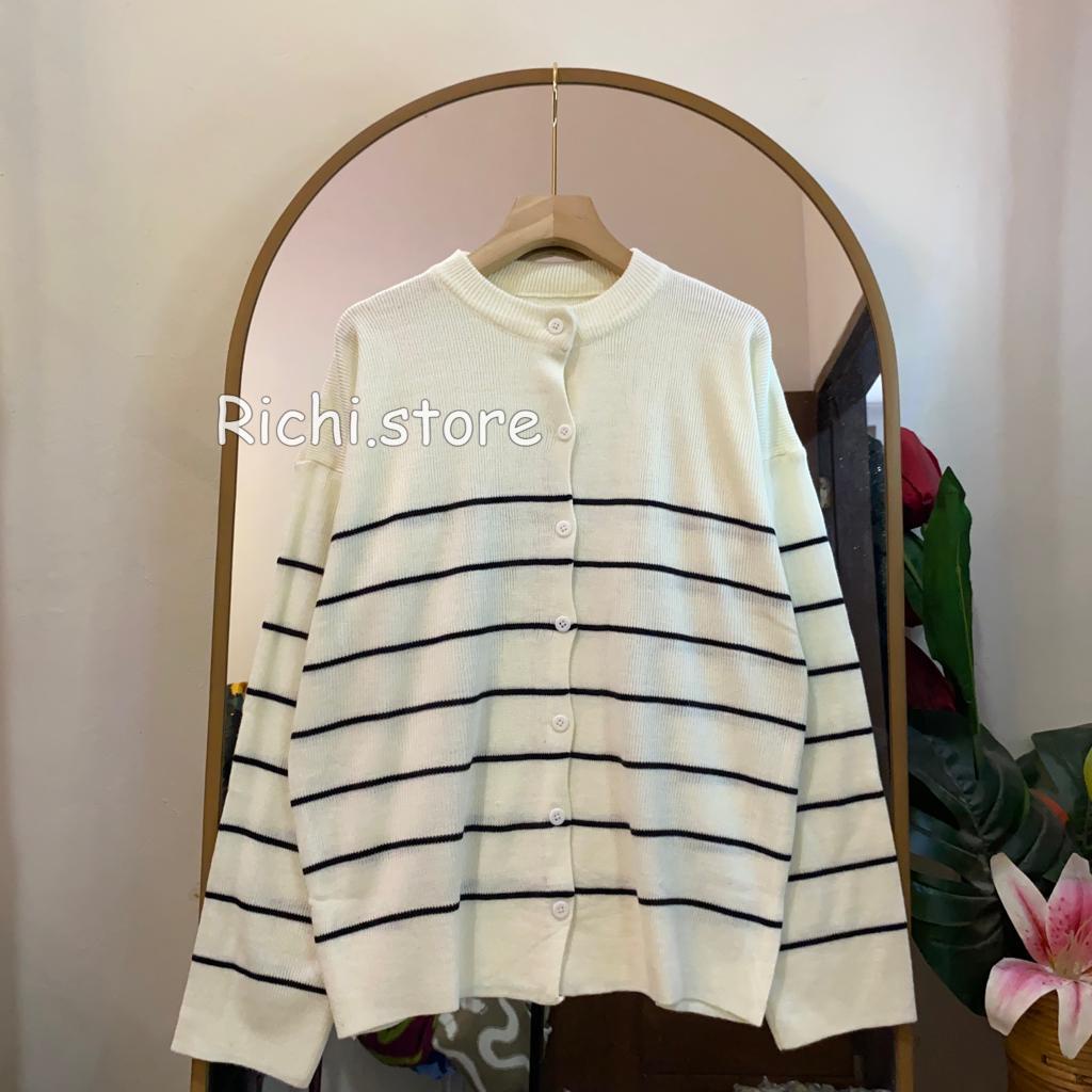 MILDA CARDIGAN RAJUT FULL KANCING MOTIF GARIS