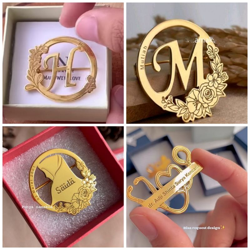 Bros nama bros nama lapis emas bros nama custom