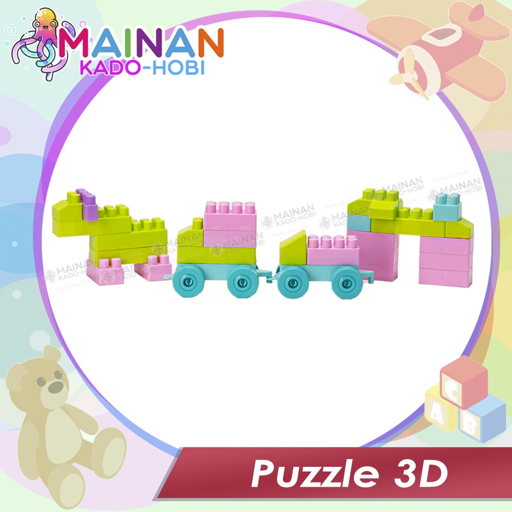 SET MAINAN EDUKASI ANAK DIY SUSUN BALOK MATCHING PUZZLE 3D BLOCKS KARAKTER ANIMAL BUILDING