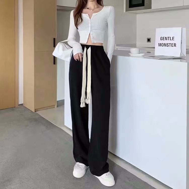 EUNII Celana Panjang Sweat Hitam Wanita Loose Highwaist Celana Pants Casual Korean Style