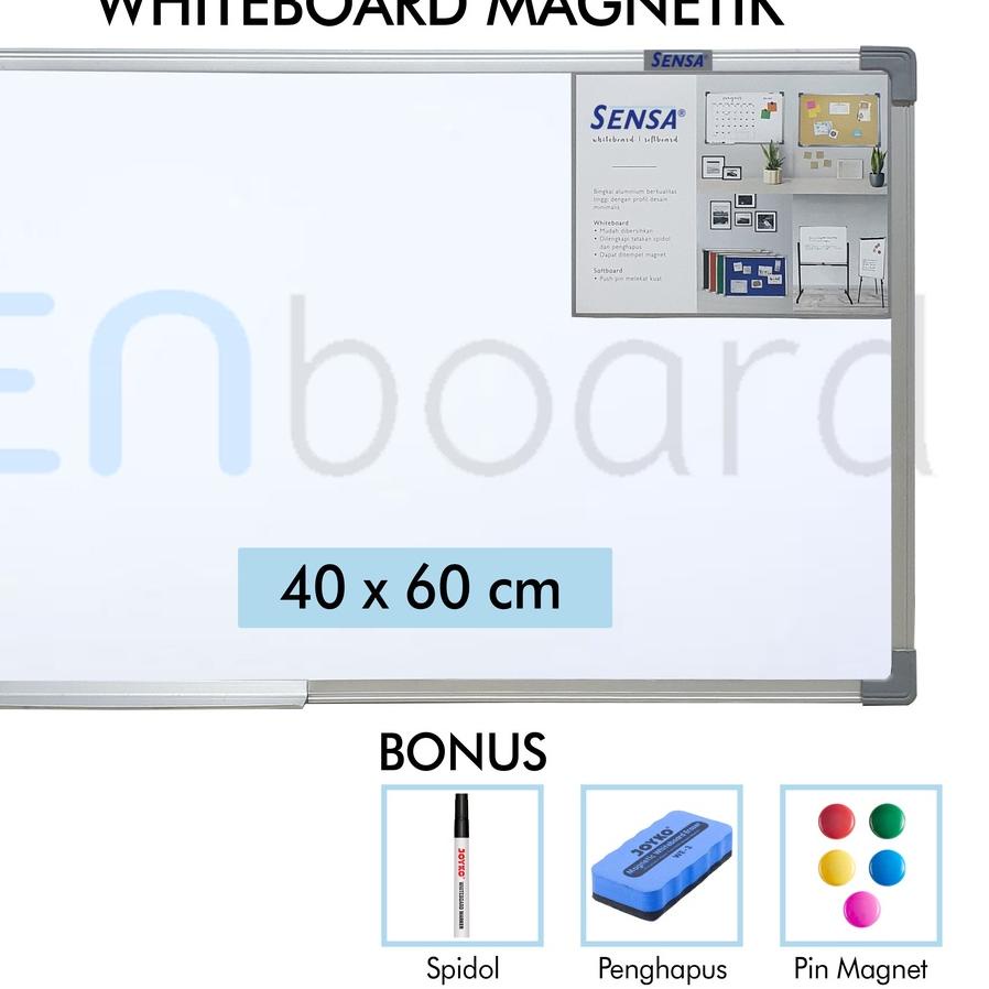 

♥ Papan Tulis Whiteboard / White Board Gantung Magnet Single Face Sensa 40 x 60 cm ➢