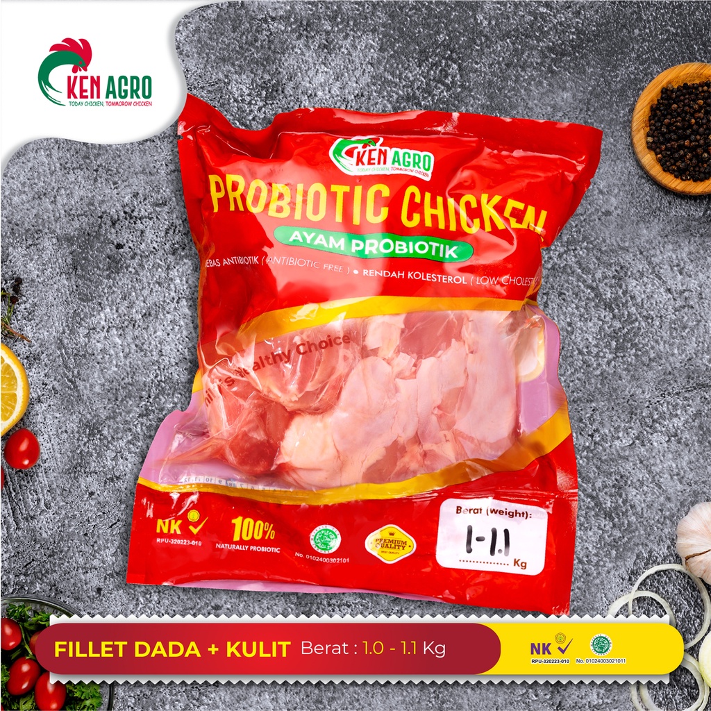 

Ken Agro Ayam Probiotik Boneless Fillet Dada Kulit 1.0-1.1 kg Frozen