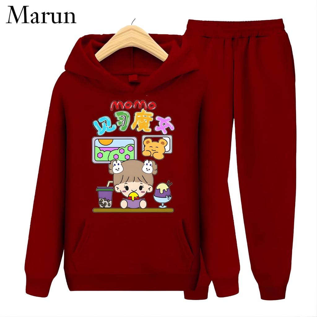 Hzl_outfit Setelan Sweater Hoodie Momo Trend Anak Perempuan S,M,XL/Setelan Hoodie Momo