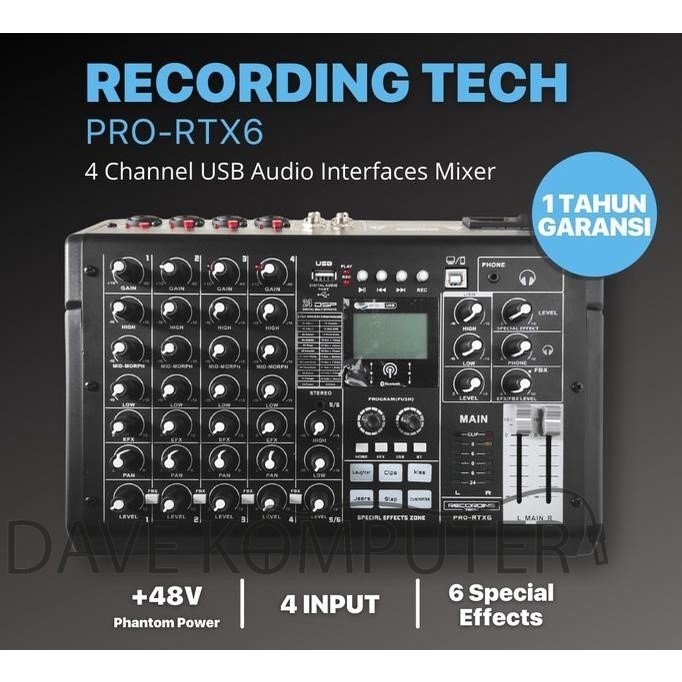 Mix Recording Tech Pro Rtx6 Rtx-6 Pro-Rtx6 Usb Audio Analog Mixer