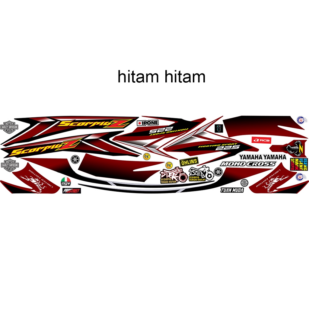 stiker scorpio z 2005 warna merah maroon