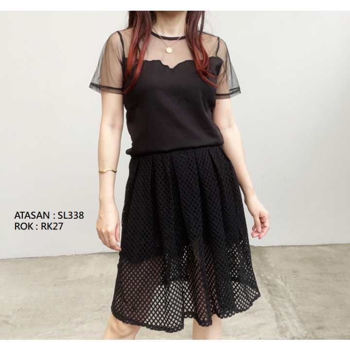 RK27 - ROK PESTA FLARE TILE LACE IMPORT KOREAN ROK WANITA