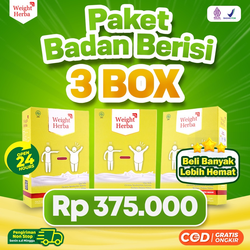 Weight Herba Paket 3 -  Susu Penambah Berat Badan &amp; Nafsu Makan Jaga Kesehatan Pencernaan  200gr