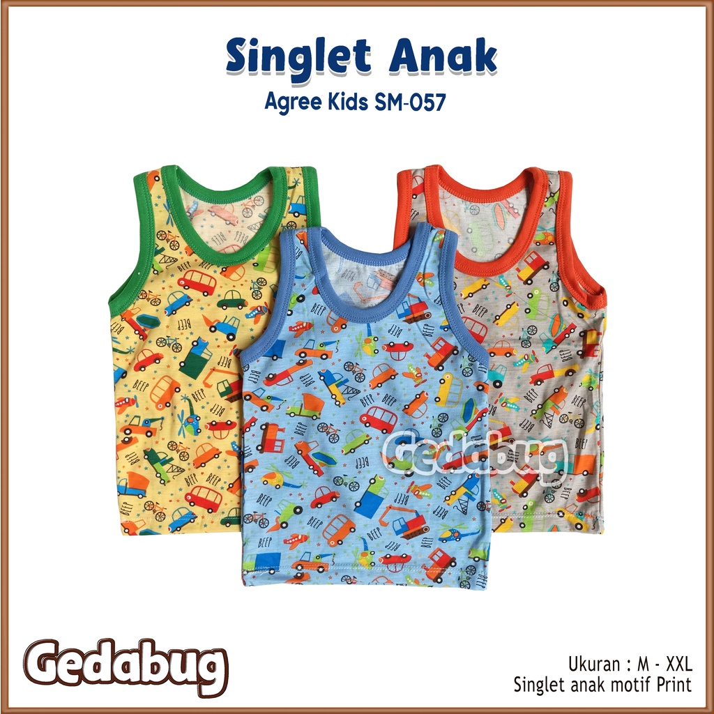 3 Pcs - Singlet Agree Kids SM-057 Car's | Singlet Anak motif lucu dan Berkualitas | Gedabug