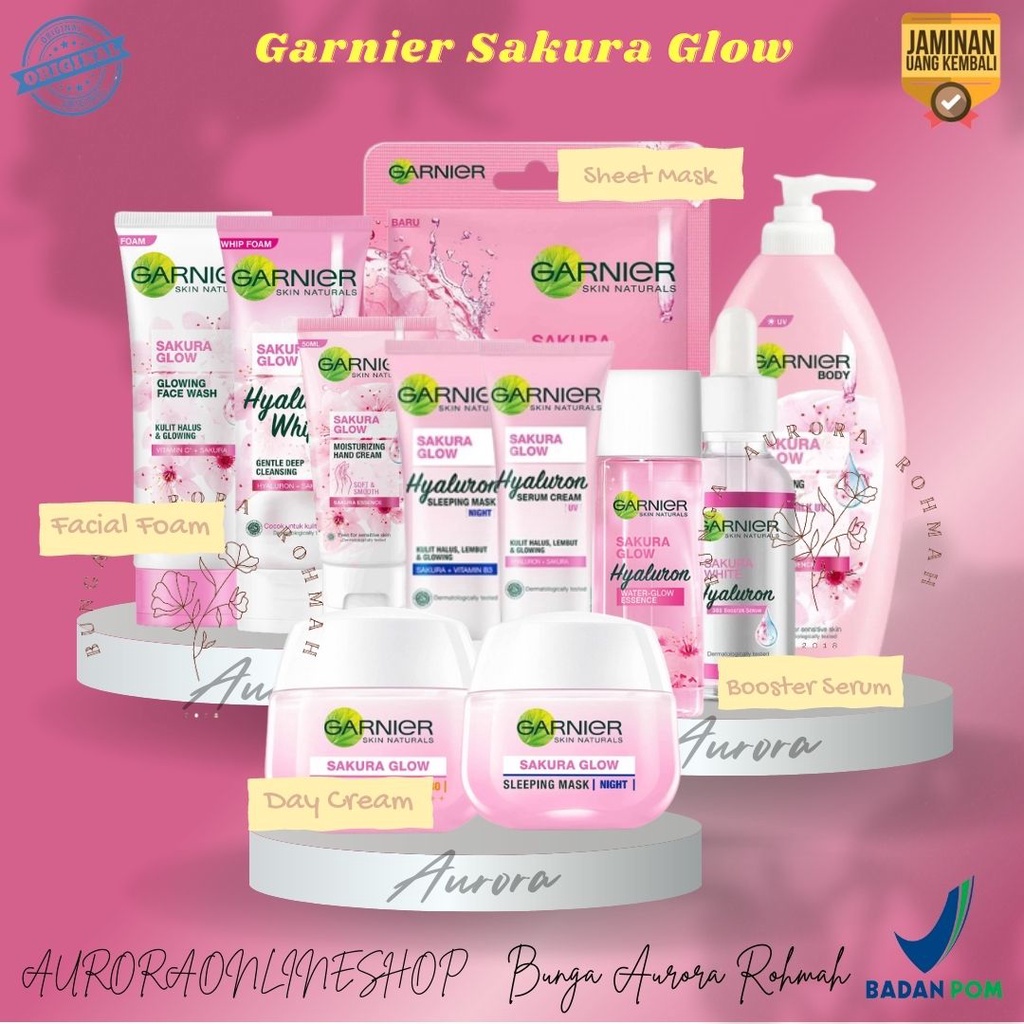 GARNIER Sakura White Series | Sakura Glow | Day Cream Night Cream Serum Foam Toner Micellar Bedak | 