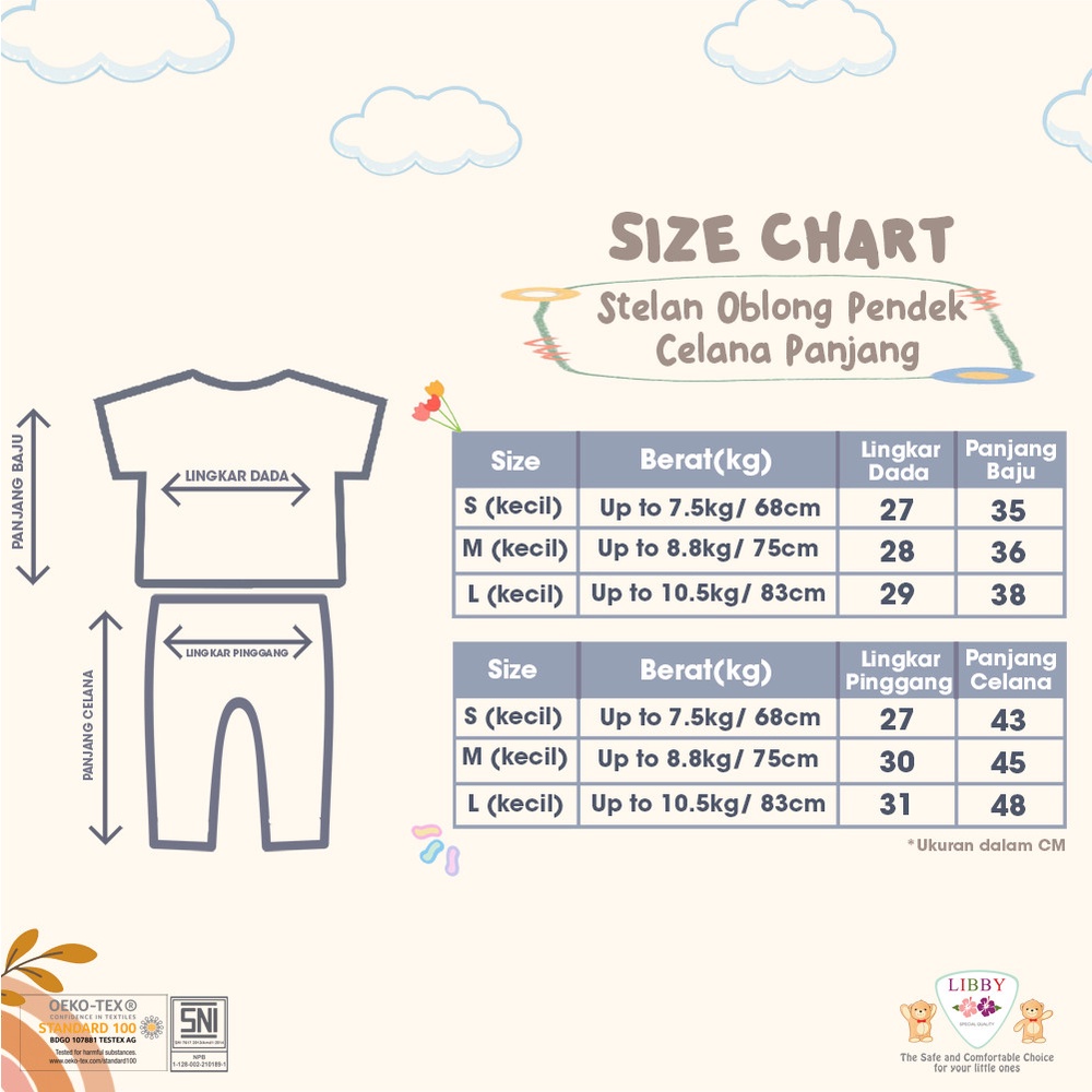 LIBBY Setelan Oblong Pendek-Celana Panjang Motif (1 setel) | Ukuran Kecil