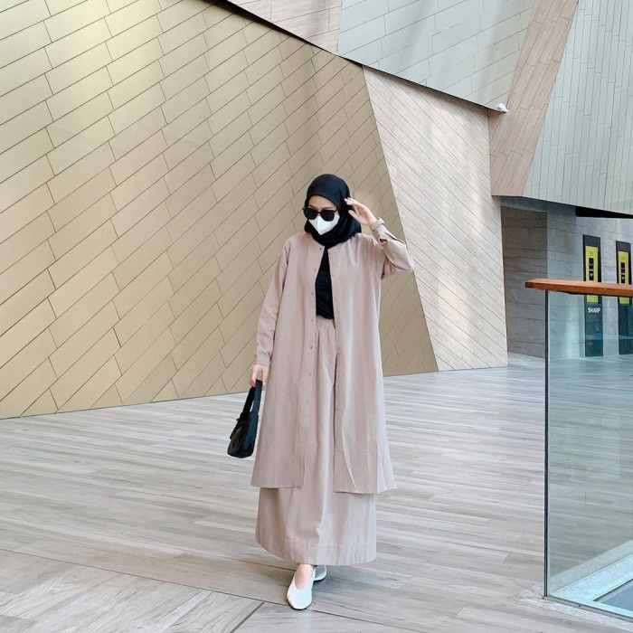 Tunik Lebaran Tania setelan rok tunik wanita ORI remaja muslim terbaru size M - XXL - cream, M Ramad
