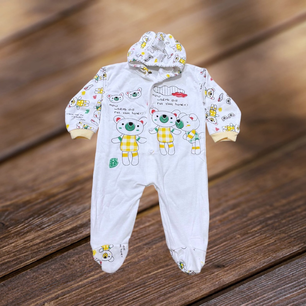 Baju Bayi | Pakaian Anak Baju Jumper |  Kodok Bayi Celana Tutup Putih Print