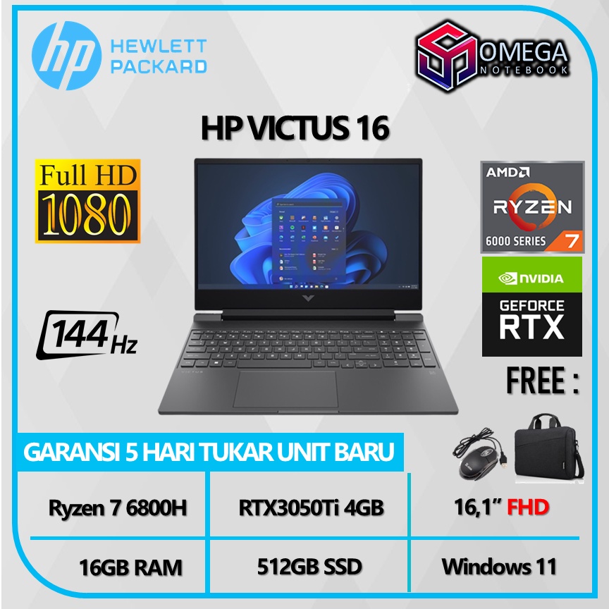 Laptop HP Victus 16 - Ryzen 7 6800H 16GB RTX3050Ti 4GB 16.1FHD Windows 11 144Hz