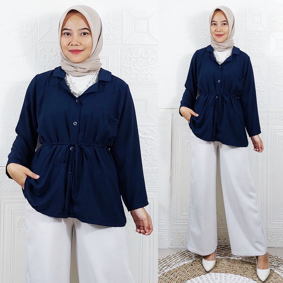 CARLINA FASHION FUJI KEMEJA CRINGKLE KATUN AIRFLOW BLOUSE WANITA