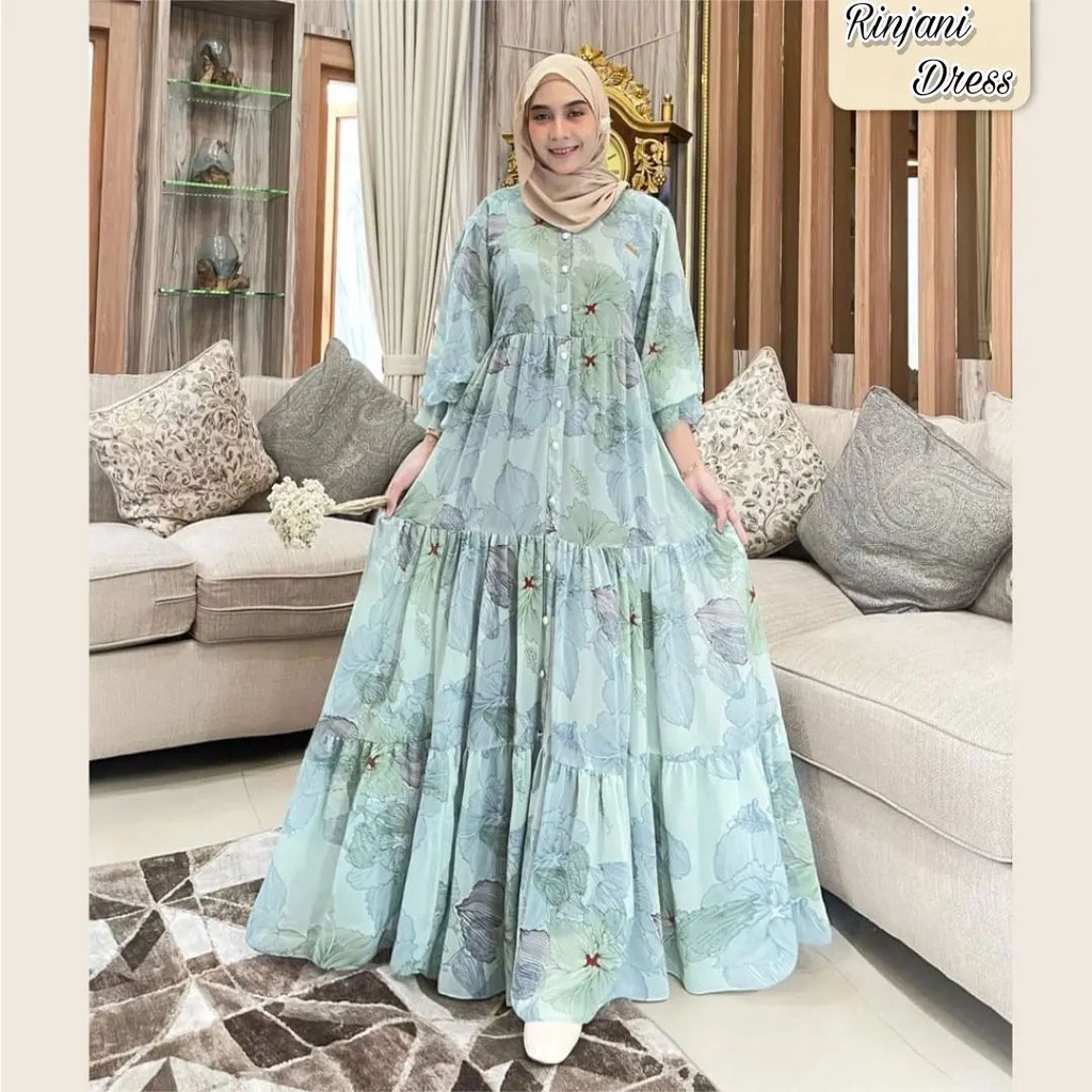 Gamis Ceruty Motif Rinja Bahan Ceruty Babydoll Motif Bunga Size M - XXL Ld 100 - 120 Cm Gamis Wanita Terbaru 2023 Kekinian Maxy Dress Wanita Jumbo Dres Ceruty Busui Friendly Fashion Muslim Wanita Pakaian Wanita Modern Model Kekinian