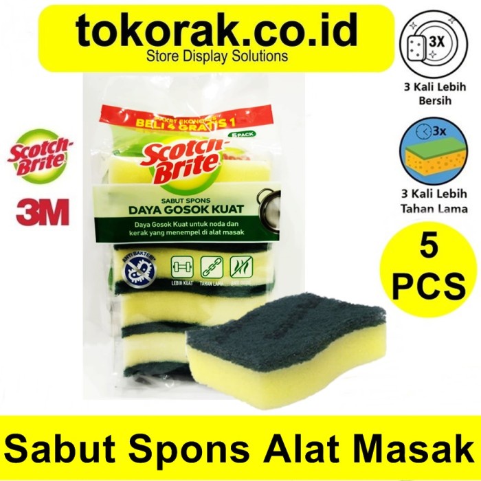 [Sabut] 3M Scotch Brite Sabut Spons Cuci Piring 5 Pcs Id- 30P5 - Tapas Busa [Tersedia]