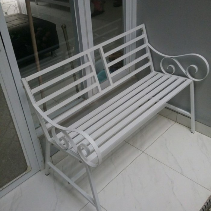 LJ1 Kursi teras, kursi taman bahan besi- putih 100 cm