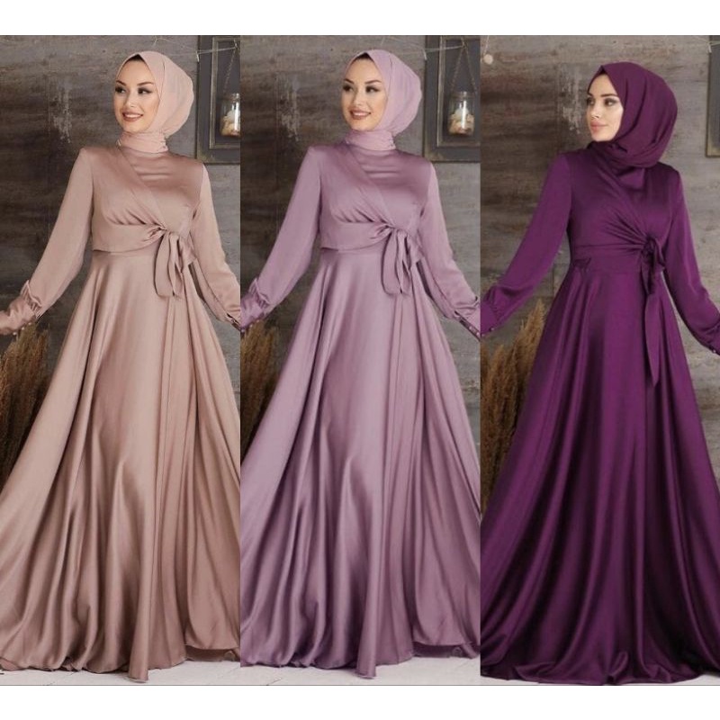 Aleta Dress - Dres Satin Tali Maxmara Silk | Bridesmaid Dress Kondangan Terbaru | Gamis Wanita Elegant | Gamis pesta Cantik | Gamis Lebaran