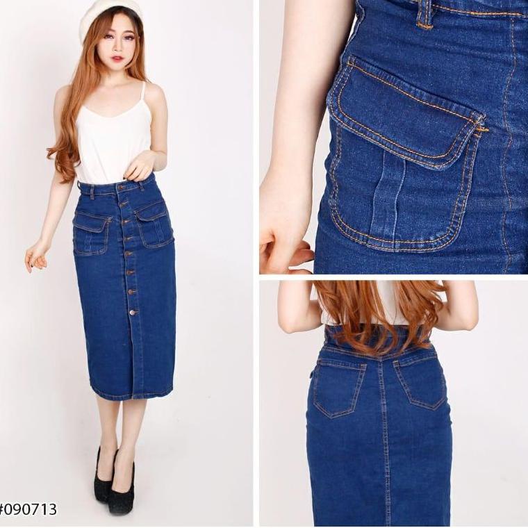 [ART. 665 Rok Span Pendek Jeans Wanita Kancing Depan 7/8