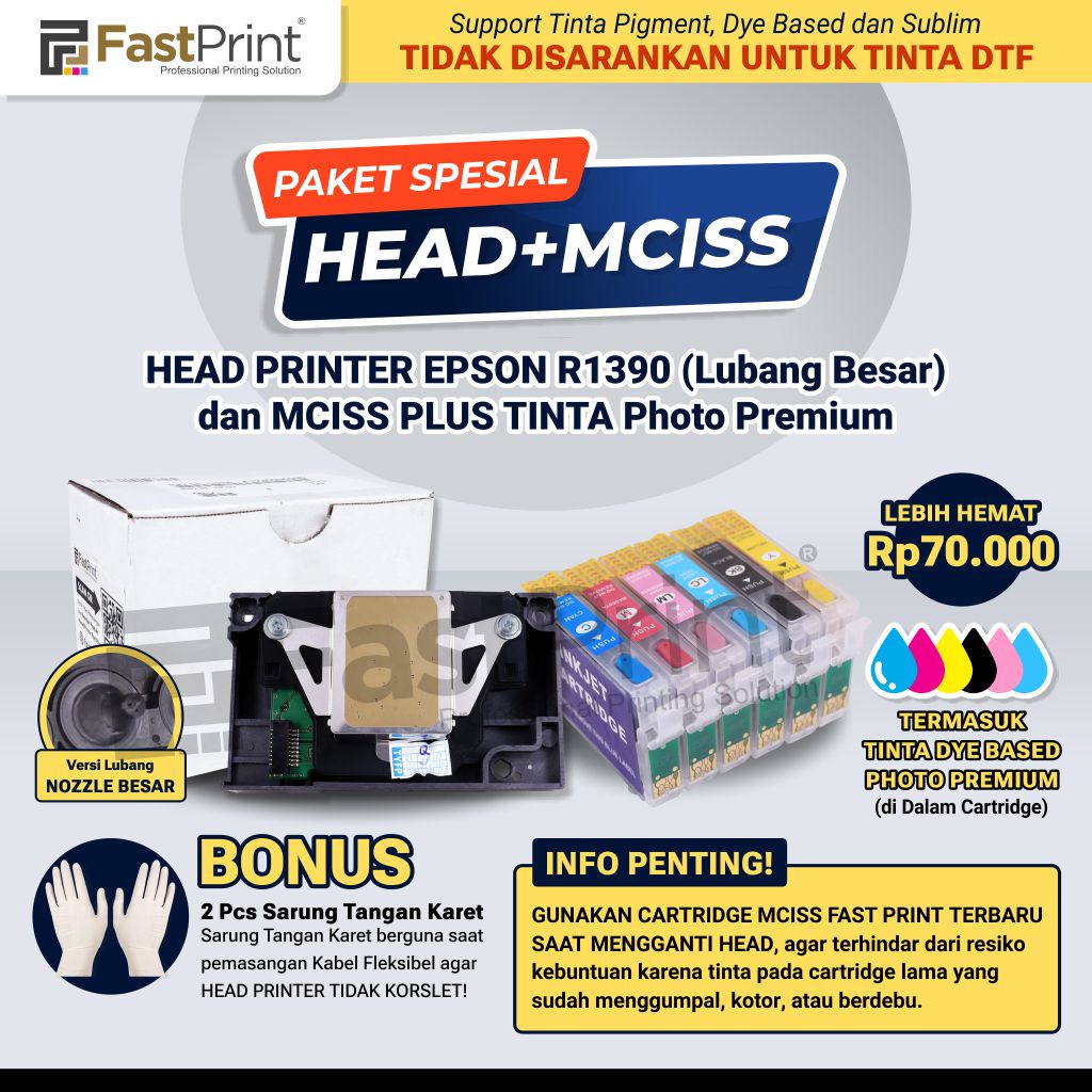 Head Printer Epson R1390 Generasi Terbaru Plus Cartridge MCISS INK