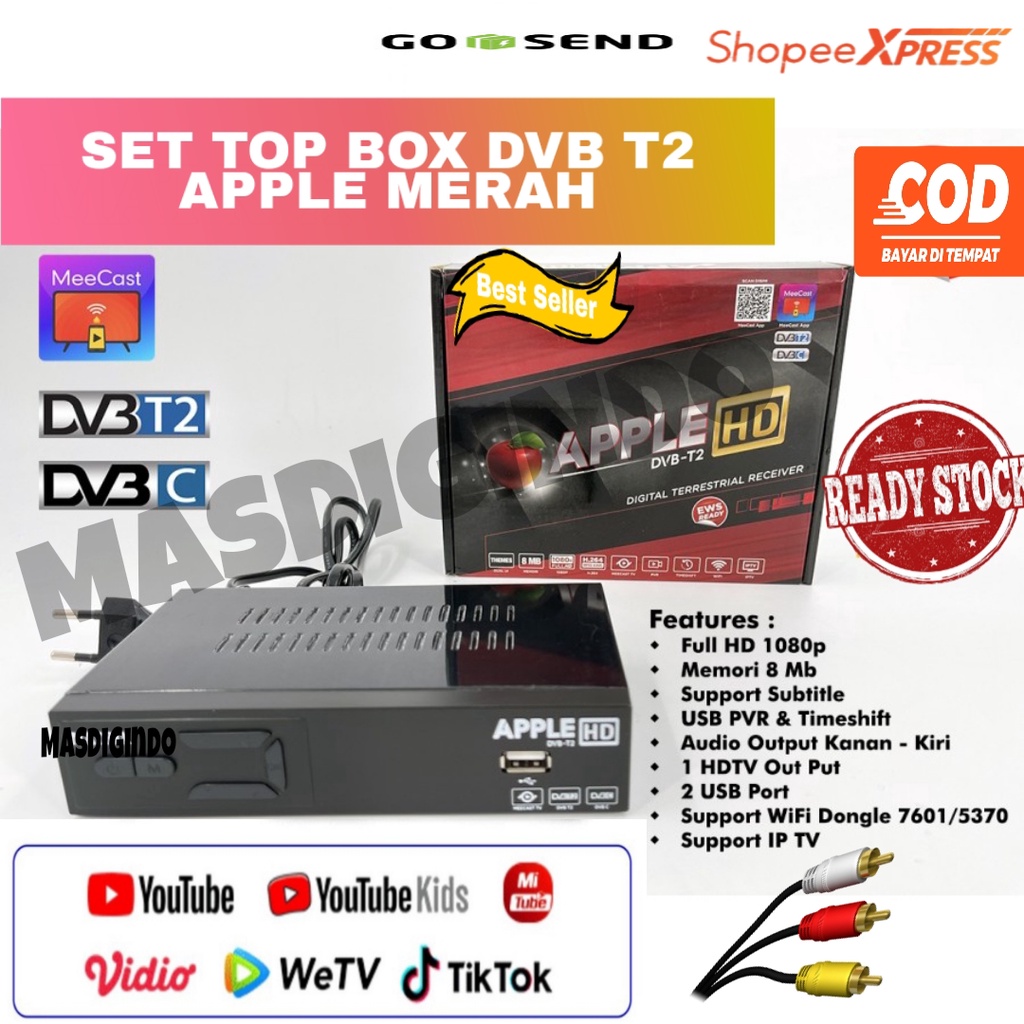 Set Top Box Tv Digital STB Matrik DVB T2 APPLE MERAH  HD Bisa Youtube /set top box dvb t2 / set top 