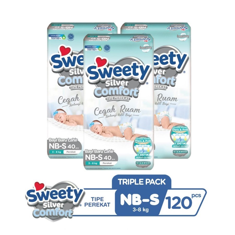 SWEETY Silver Comfort NB 120 Newborn NB S 40s NB40 NB 40 x 3 Pack