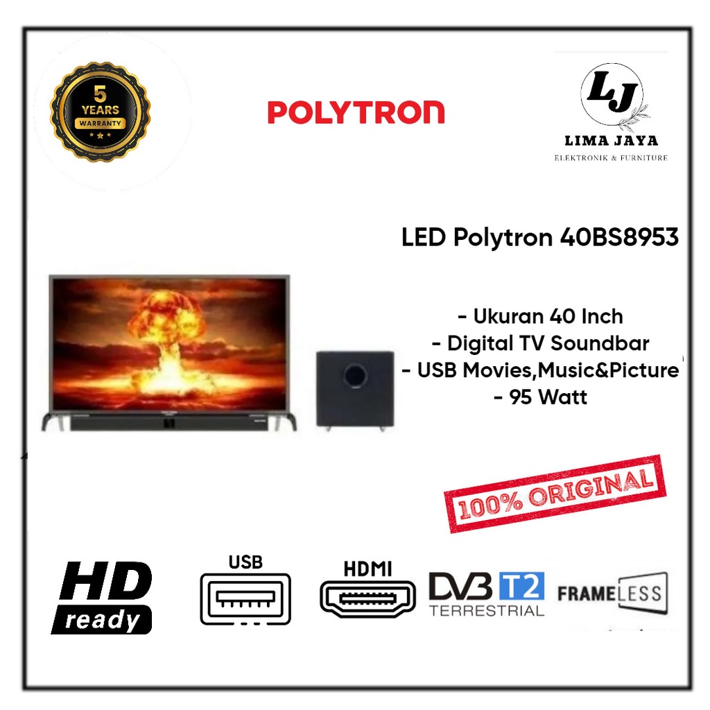 POLYTRON LED TV Soundbar 40BS8953 Digital TV LED 40 Inch