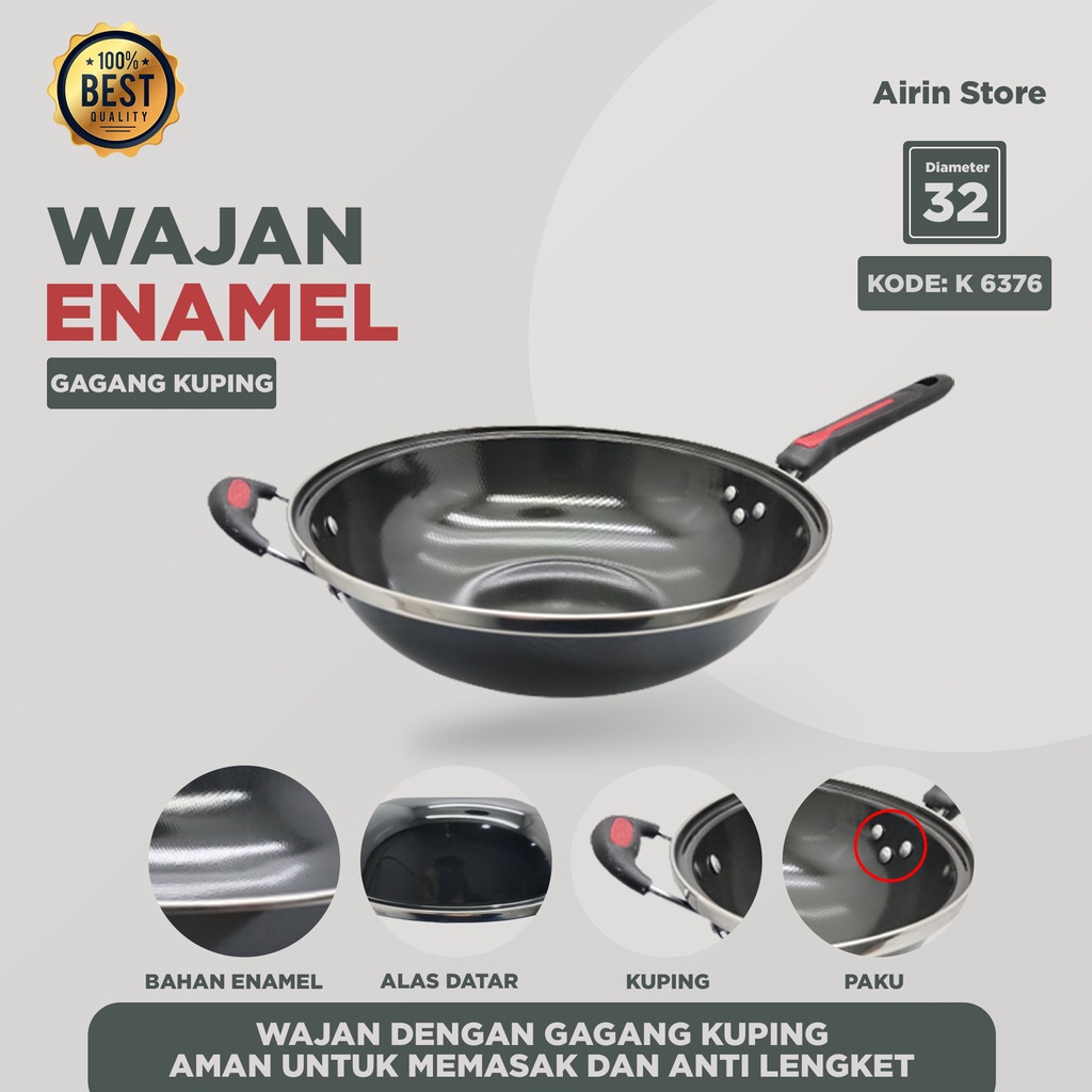 WAJAN ENAMEL GAGANG + KUPING ANTI PANAS ANTI LENGKET