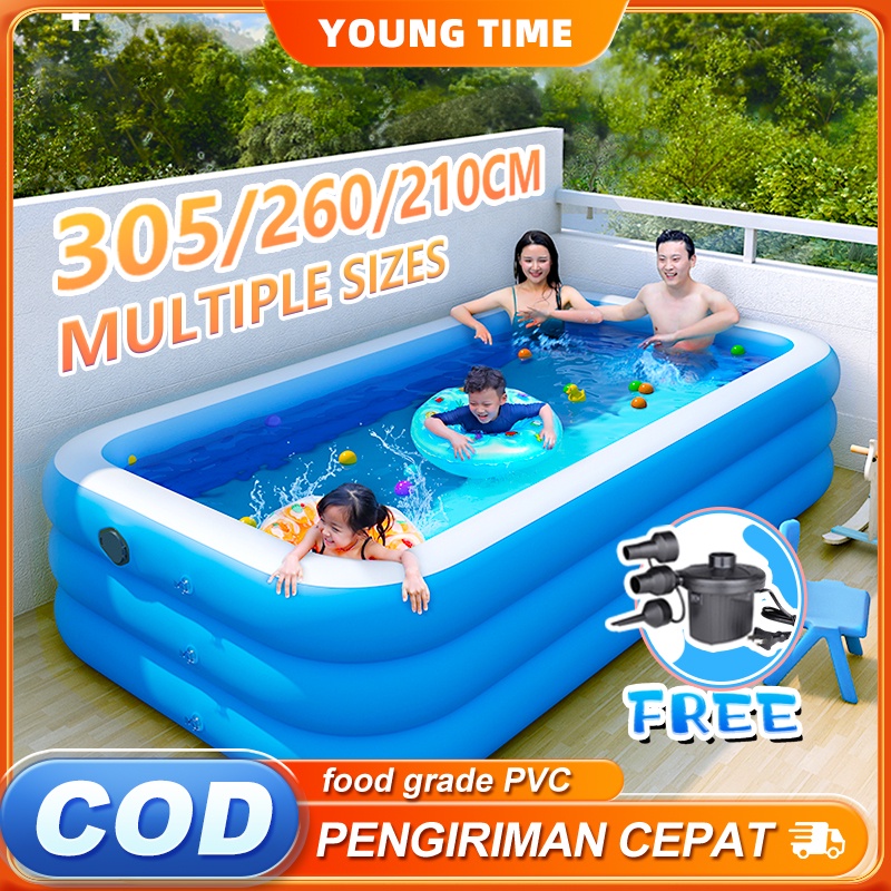 【Pertukaran Gratis】Kolam Renang Anak jumbo 3 Rings dan Bayi Tiup Karet Besar Family Inflatable Swimming Pool Luar Ruangan 305cm/260cm/200cm