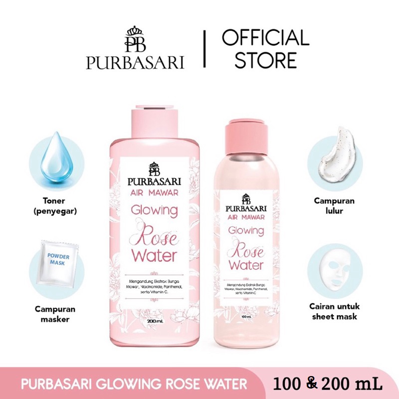 PURBASARI Air Mawar Glowing Rose Water 200ml &amp; 100ml