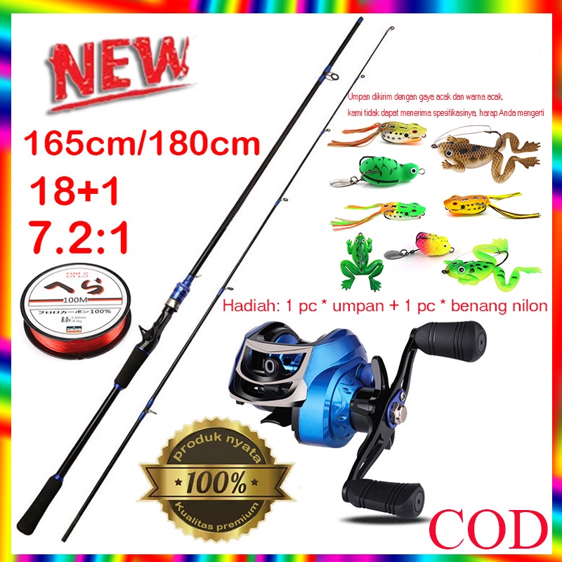 Set Joran Pancing 1.65m/1.8m/2.1m Spinning Casting Fishing Rod M Power Joran Pancing Carbon Fiber Rod Reel BC Reel Baitcasting