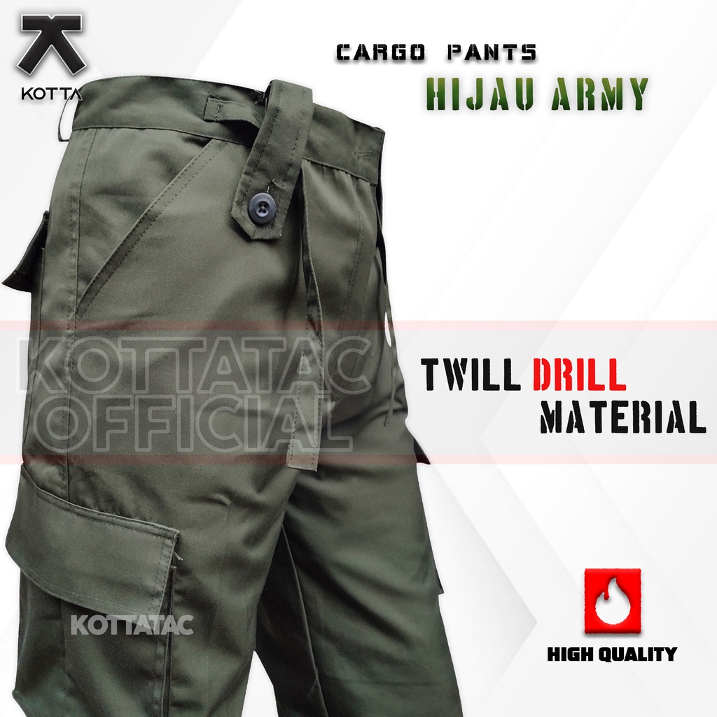 CELANA PDL HIJAU ARMY - CELANA PANJANG HIJAU ARMY - CELANA PDL KARGO HIJAU - CELANA PDL MENWA