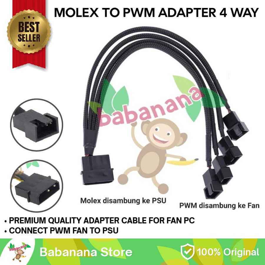 Kabel Konverter 1x Molex to 4x PWM Fan Cable Converter casing splitter 1 to 4 cabang