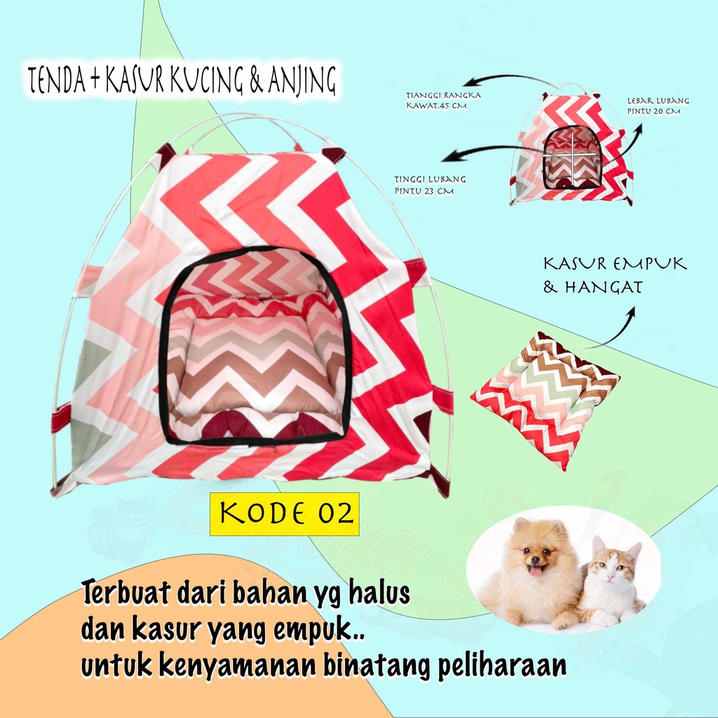 TEMPAT TIDUR KUCING BENTUK TENDA FREE KASUR-BANYAK PILIHAN WARNA