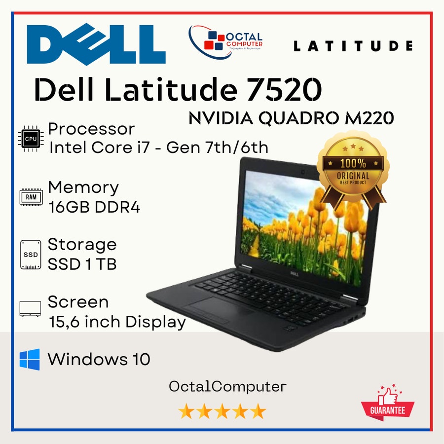 DELL Precision 7520 Core i7-7th/6th|16GB|1TB- VGA NVIDIA QUADRO M2200 Layar Full HD Second Murah dan