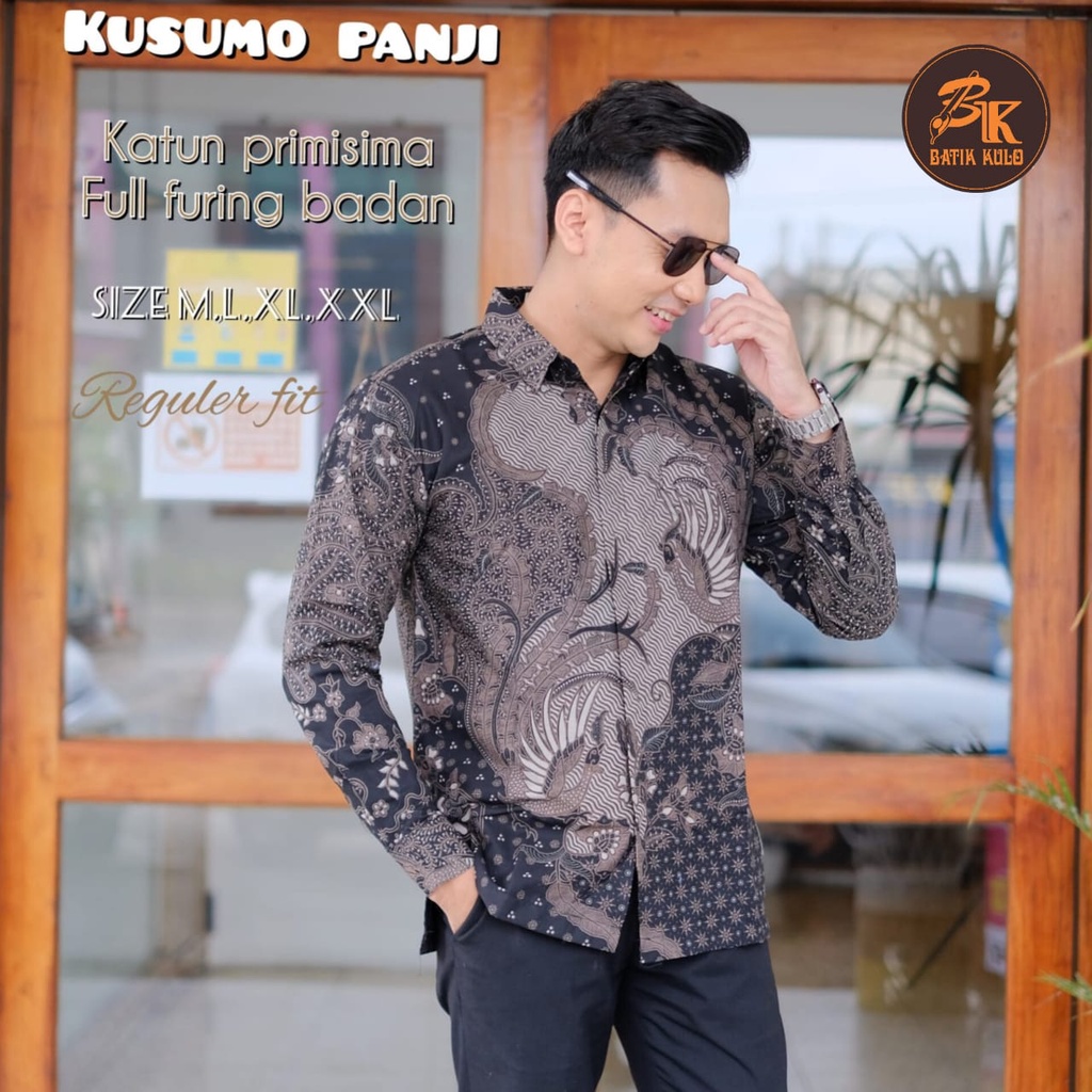 Baju Batik Pria Lengan Panjang Pendek HITAM ABU GREY Ori Kulo