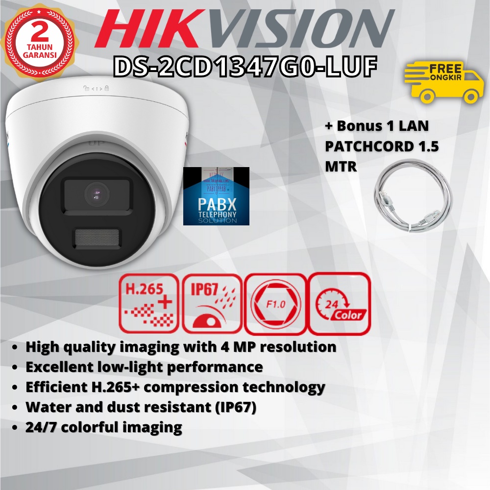 Hikvision DS-2CD1347G0-LUF Kamera IPCam 4MP Colorvu Camera Audio