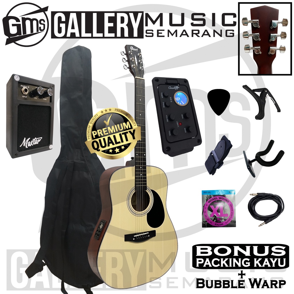 Gitar Akustik Elektrik Cort AD810 OP Custom Equalizer Tuner Cowboy AW-6 Paket Super Komplit