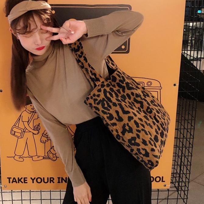 Tc-136 Tas Bahu Canvas Motif Loreng Macan Leopard Import Korea Jepang