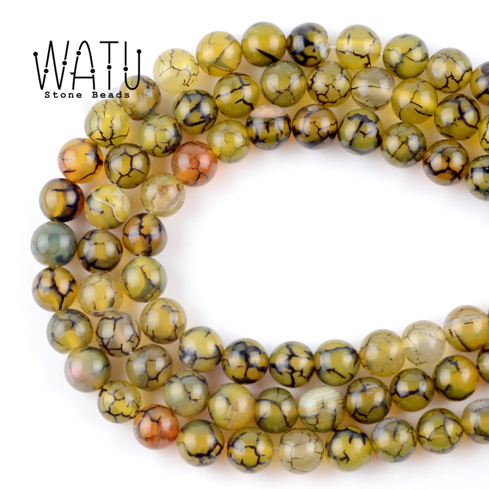 Manik Batu Alam Sisik Naga Kuning Yellow Cracked Agate Stone Beads