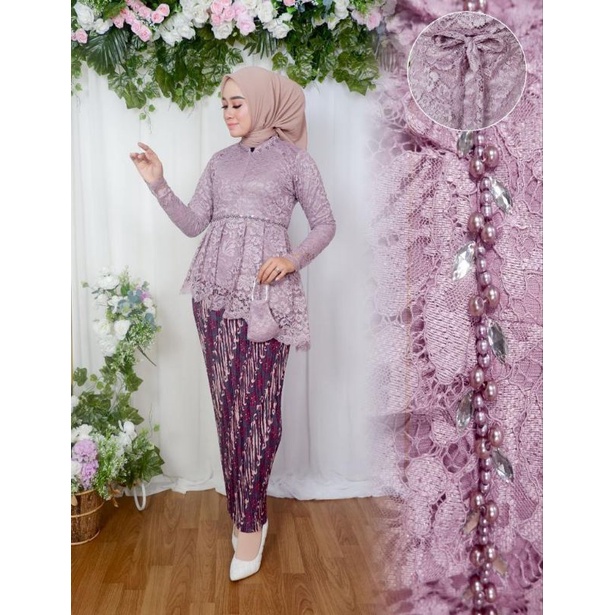 Set Blouse Tunik Nayla Brokat Kombinasi Payet Mutiara / Set Kebaya Pesta / Kebaya / Stelan Kebaya Kondangan / Kebaya Brokat / Stelan Kebaya Wanita /Kebaya Modern / Stelan Kebaya Lamaran